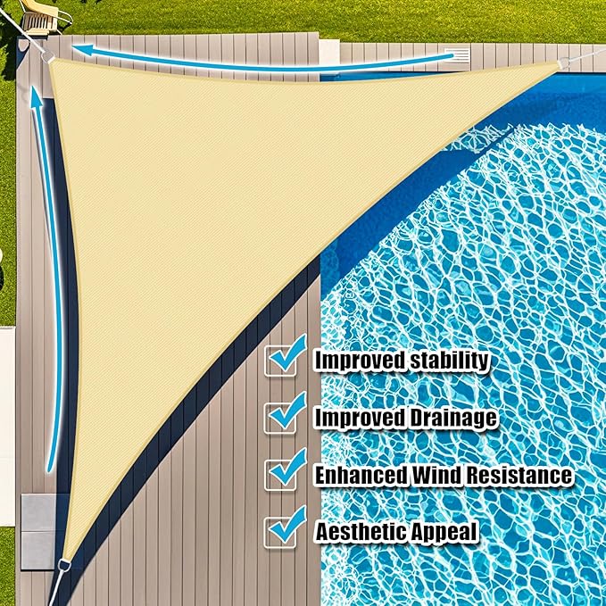 Amagenix Sun Shade Sail 10'X10'X10' Curved Edge Outdoor Shade Canopy Beige Breathable 95% UV Block Shade Cloth for Patio Garden Backyard (We Make Custom Size)