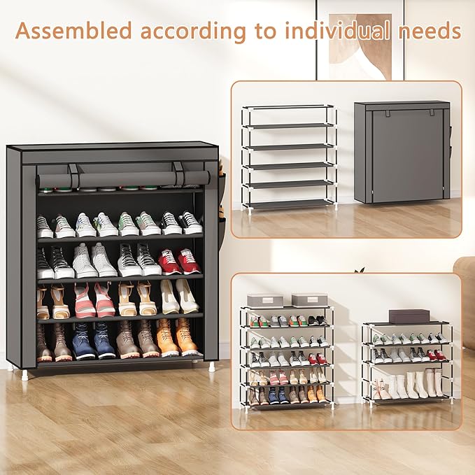 Laiensia 5-Tier Vertical Shoe Rack Organizer, Space Saving Shoe Storage Organizer, Non-Woven Cover Shoe Shelf Holds 20-25 Pairs for Bedroom, Hallway, Closet Entryway, Grey