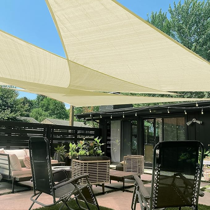 LOVE STORY Custom Size 15'x15'x21.2' Butter Cream Sun Shade Sail Right Triangle Sunhsade Fabric Awning Canopy for Patio Backyard Carport Pergola (Customized)
