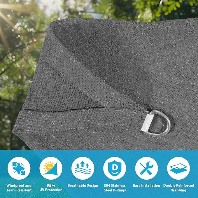 Amagenix Sun Shade Sail 15'X15'X15' Curved Edge Outdoor Shade Canopy Dark Grey Breathable 95% UV Block Shade Cloth for Patio Garden Backyard (We Make Custom Size)