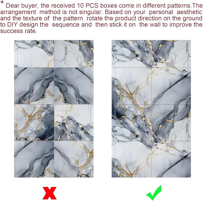 Chejiaye Thick 10pcs Marble Peel and Stick Backsplash Surface Waterproof Wall