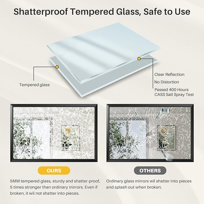 50x30 Inch Black Bathroom Mirror for Wall, Thick Metal Framed Rectangle Mirrors for Over Sink, Bedroom, Living Room, Entryway, Anti-Rust, HD Tempered Glass