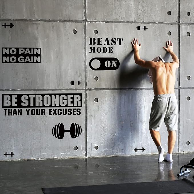 Zonon 3 Pieces Gym Wall Decal, Be Stronger Than Your Excuses, No Pain No Gain Beast Mode Inspirational Quotes Vinyl Wall Art Fitness Exercise Wall Sticker for Gym Office Home Decor
