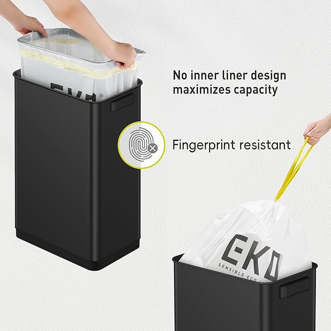 EKO Deluxe Mirage-T 50 Liter / 13.2 Gallon Touchless Rectangular Motion Sensor Trash Can, Matte Black Stainless Steel Finish