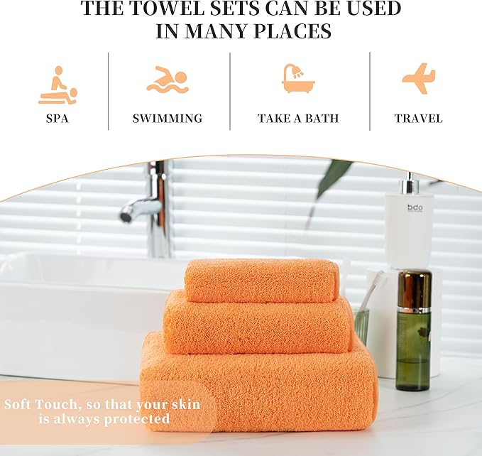 New Microfiber Bath Towel Set, 3 Piece, Oversize, Quick Dry, Lint Free, Includes Body, Hand and Face Towels