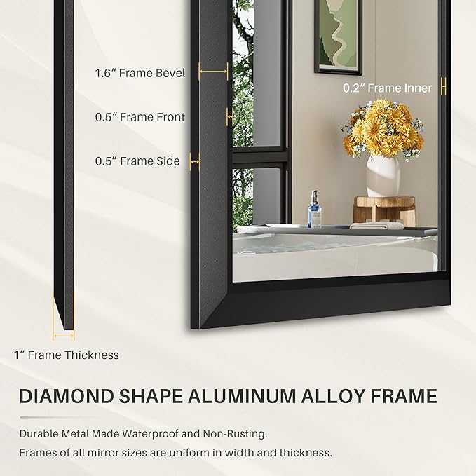 Briivue 50x30 Inch Black Bathroom Mirror