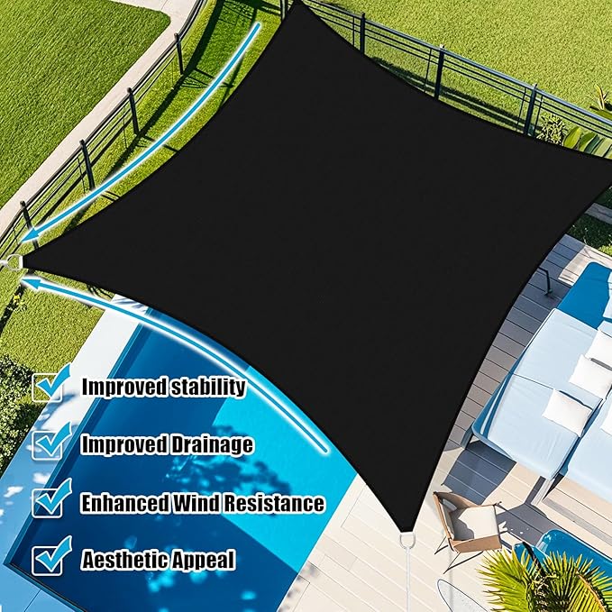 Amagenix Sun Shade Sail 7'X12' Curved Edge Outdoor Shade Canopy Black Breathable 95% UV Block Shade Cloth for Patio Garden Backyard (We Make Custom Size)