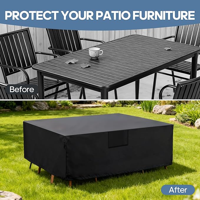 DUMOS Patio Furniture Cover Rectangular Heavy Duty 600D Waterproof UV Resistant Outdoor Sofa Couch Sectional Cover for Deck Table Chairs Backyard Dining Sets, 108"L x 82"W x 28"H, Black