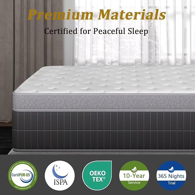 inight Full Mattress 12 Inch, Individual Wrapped Pocket Springs Zoned Hybrid Mattress with Gel Memory Foam, Ergonomic Pressure Relief, Enhanced Edge Support, Breathable Comfort Night, 365-Night Trial