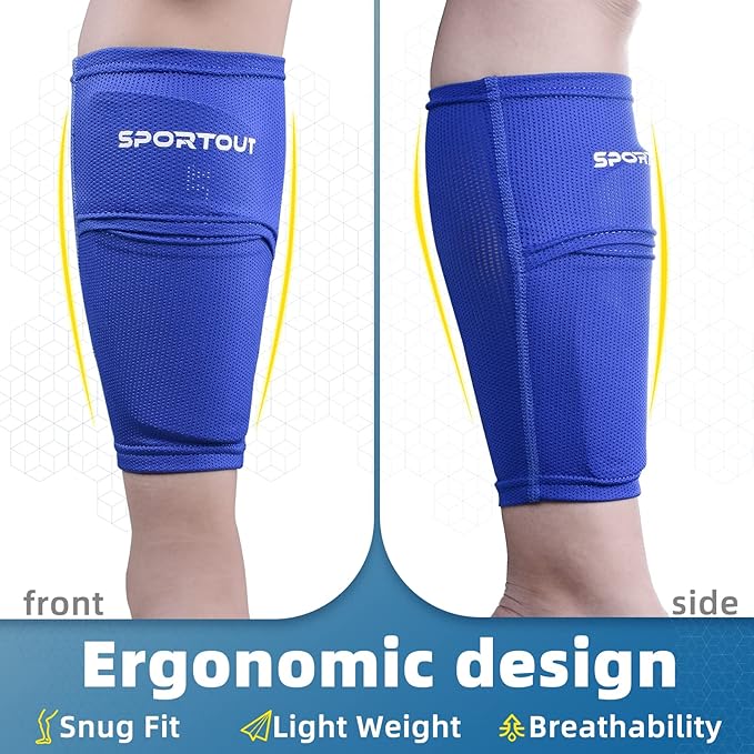 Sportout Soccer Shin Guards - Shin Guards Soccer Kids Youth Adult Protective Shin Pads with Sleeves and Insert Pocket for Boys Girls for Age 4-6, 6-8, 8-10,10-12,12-14,14-Adult