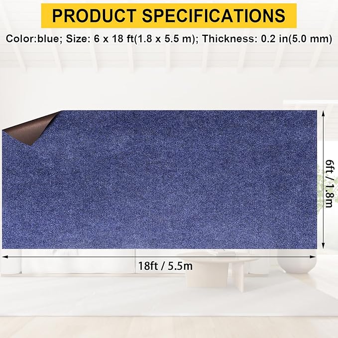 Marine Carpet,6 FT x 18 FT Deep Blue Indoor Outdoor Carpet 0.2" Thick Boat Carpet with Water-Proof TPE Backing, Non-Slide Outdoor Marine Carpet Roll for Home, Patio, Porch, Deck