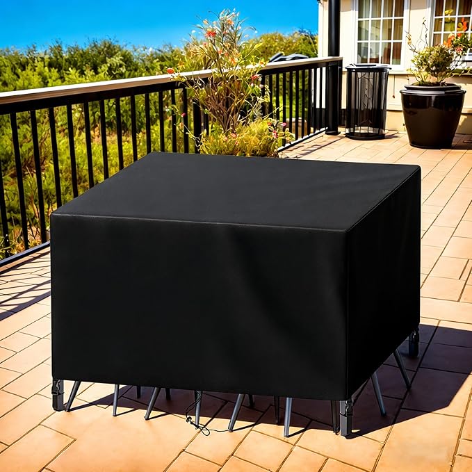 Patio Furniture Cover Rectangle 44"(L) x 36"(W) x 30"(H), Custom Heavy Duty 420D Waterproof Outdoor Cover with Drawstring & Buckles for Table Chair Garden, Black