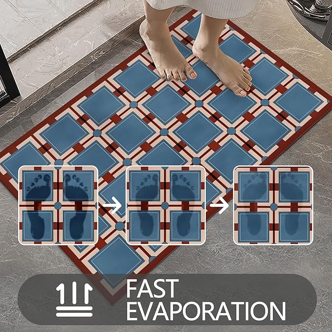 Ultra Thin Door Mat Indoor Entrance, 1/10 in Thin Door Mats for Inside Entry, Non-Slip Rubber Backing Washable Doormat, Fade Resistant, Absorbent, Low Profile Dirt Trapper, 30"X17",Navy blue Checkered