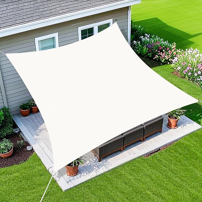 Amagenix Sun Shade Sail 15'X30' Curved Edge Outdoor Shade Canopy White Breathable 95% UV Block Shade Cloth for Patio Garden Backyard (We Make Custom Size)