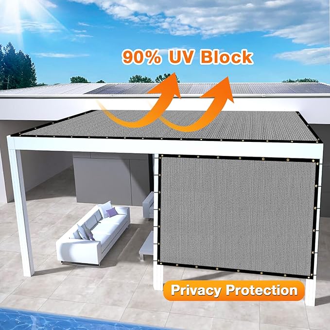 Artpuch Outdoor Pergola Shade Cover 14x15 FT Sun Shade Cloth with Grommets Light Grey 90% UV Protection Canopy Patio Privacy Screen (Customized Available)