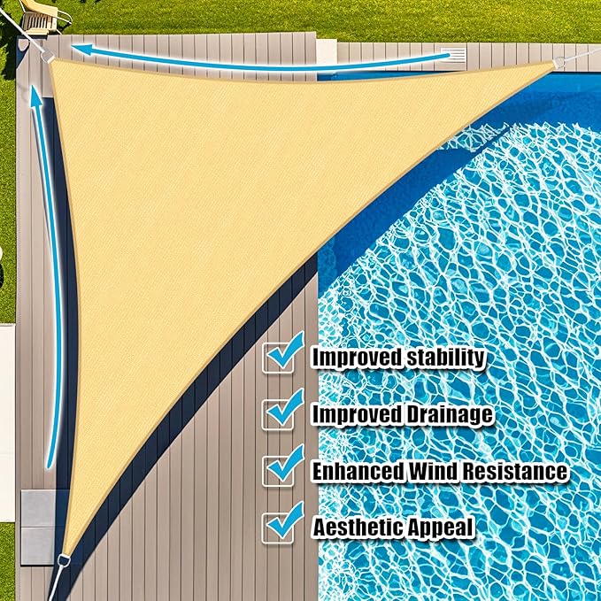 Amagenix Sun Shade Sail 7'X7'X7' Curved Edge Outdoor Shade Canopy Sand Breathable 95% UV Block Shade Cloth for Patio Garden Backyard (We Make Custom Size)