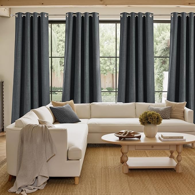 NICETOWN Short Faux Linen Charcoal Gray Blackout Curtains 63 inches Long