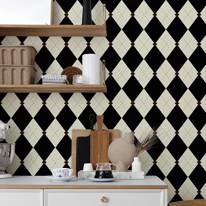Simon&Siff Retro Peel and Stick Wallpaper Black and White Cream Wallpaper