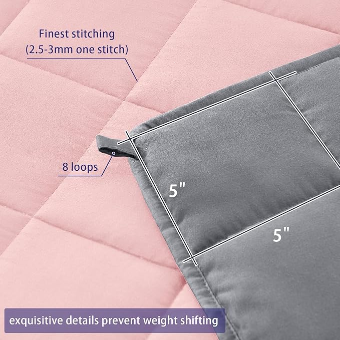 yescool Weighted Blanket for Adults (10 lbs, 48" x 72", Pink Grey) Cooling Heavy Blanket for Sleeping Perfect for 90-110 lbs, Twin Size Breathable Blanket with Premium Glass Bead, Machine Washable