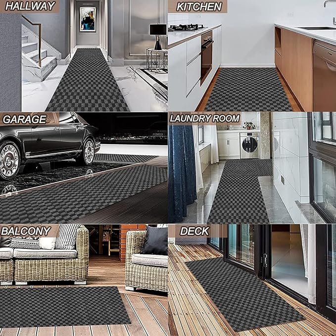 4' x 6' Runner Rugs with Rubber Backing, Indoor Outdoor Utility Carpet Runner Rugs, Checkered Gray, Can Be Used as Aisle for The RV and Boat, Laundry Room and Balcony