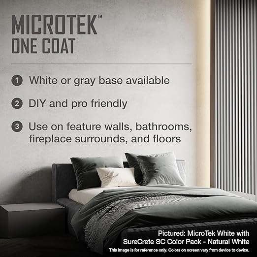 SureCrete MicroTek One Coat | White | 40 lb Bag | Microcement Overlay for Interior & Exterior Walls, Bathrooms, Fireplace Surrounds & Floors | Use with Pigment Packs for Custom Colors