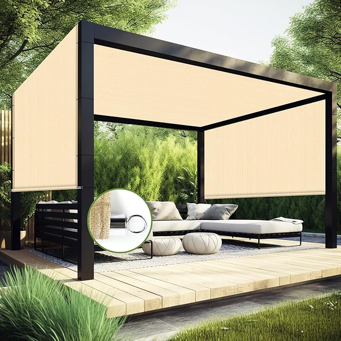 Shade&Beyond 10' W × 18' L Pergola Shade Cover Wheat Pergola Cover Canopy Replacement Shade Cloth for Garden, Patio, Deck, Porch with Grommets and Rods(Make Custom Size)