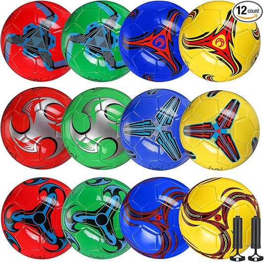 12 Pcs Soccer Balls Bulk Size 4 Soccer Balls with Pump Soft Football Outdoor Indoor for Sport Training Practice Game Gift for Youth Teen Adult