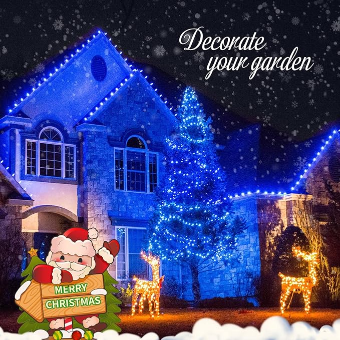 JMEXSUSS 163 FT 500 LED Blue Christmas Lights Outdoor, Waterproof Blue String Light Plug in, 8 Modes Clear Wire Christmas String Lights for Tree Yard Patio House Party Decorations
