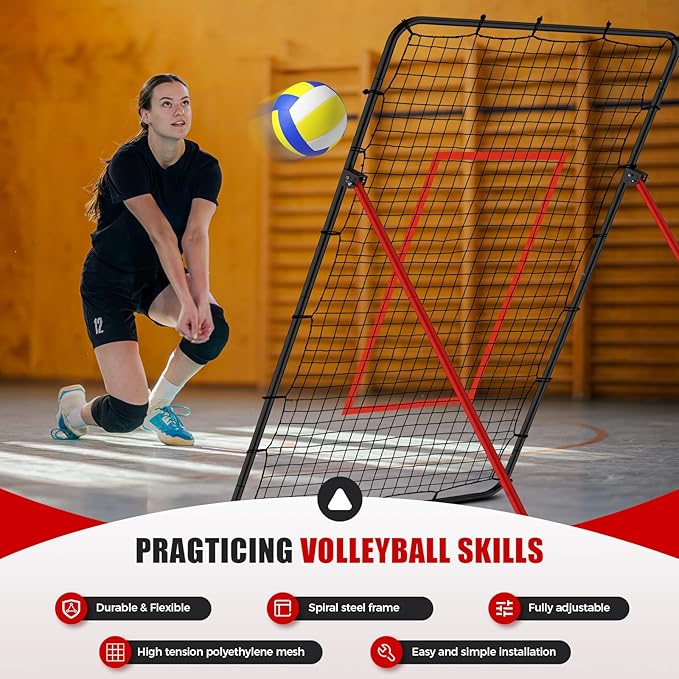Volleyball Rebounder Net，Portable 7x4 ft Training Equipment for Spike and Smash Practice - 5 Rebound Angles Custom Target Area for Volleyball Sports Training