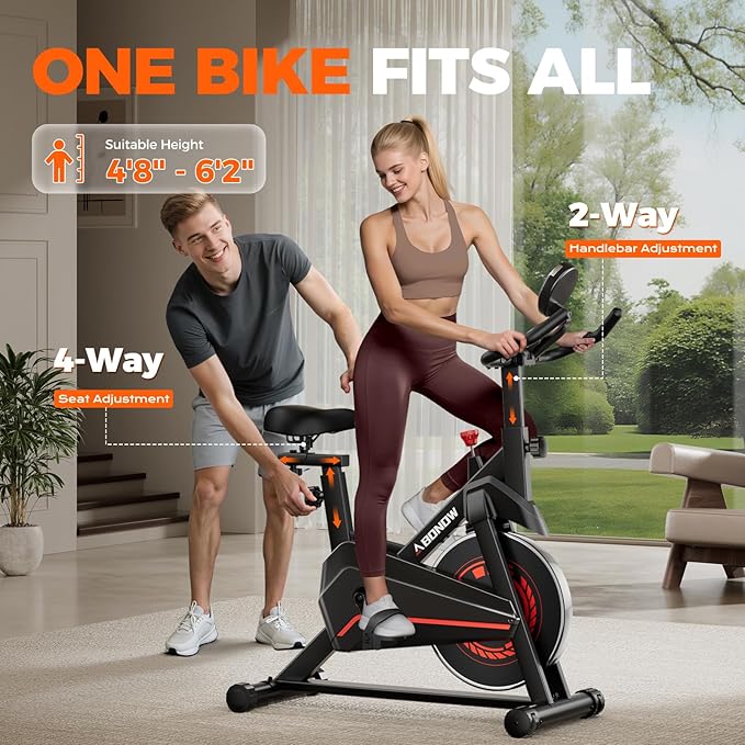 Exercise Bike, Adjustable Magnetic Resistance Stationary Bikes for Home with App Compatible, Indoor Cycling Bike with 300lbs Capacity Compact, Extra Comfort Seat & Tablet Mount