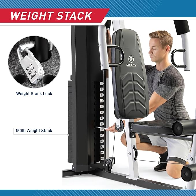 Marcy 150lb. Stack Home Gym with Pulley, Arm, and Leg Developer Multifunctional Workout Station for Weightlifting and Bodybuilding