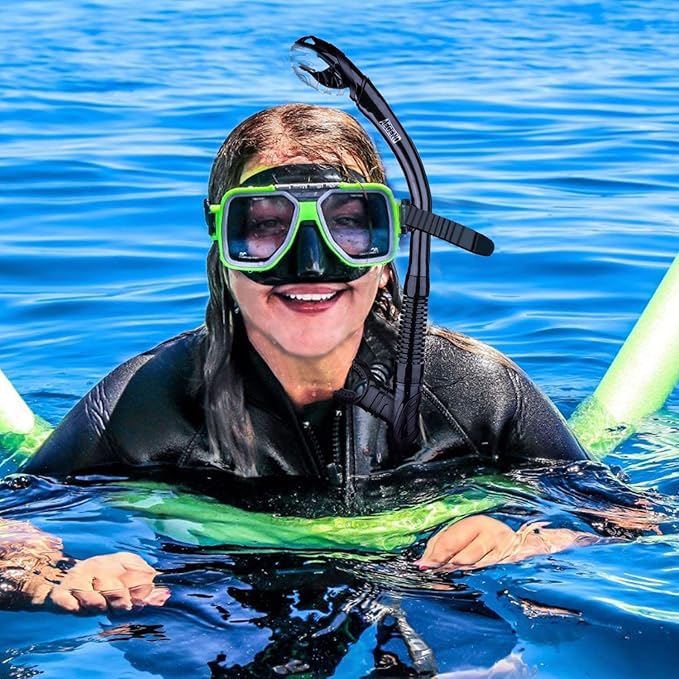 Aegend Dry Snorkel, Dive Mask Easy-Breath Free Diving Snorkel for Snorkeling Scuba Diving Freediving Swimming, with Top Dry Valve and Food-Grade Silicone Mouthpiece