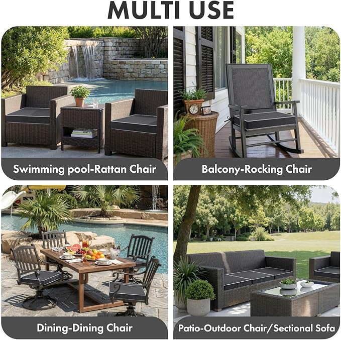 MIULEE Grey Outdoor Chair Cushions Set of 2, 24x24x4 Inch Waterproof Patio Seat Cushions for Outdoor Furniture Couch Sofa, 3 Year Color Fastness High Density Foam with Adjustable Ties