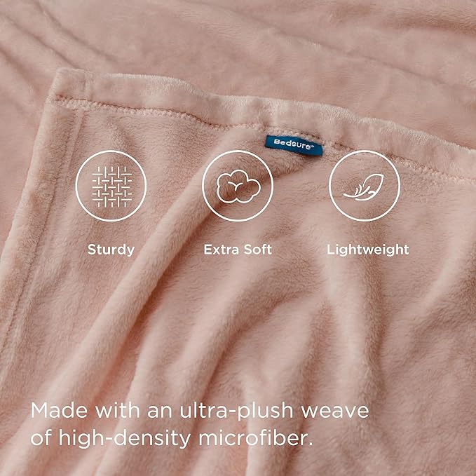 Bedsure Fleece Blanket Twin Size Dusty Pink - 300GSM Lightweight Plush Fuzzy Cozy Soft Warm Blanket for Bed, Sofa, Couch, Travel, Camping, 60x80 inches