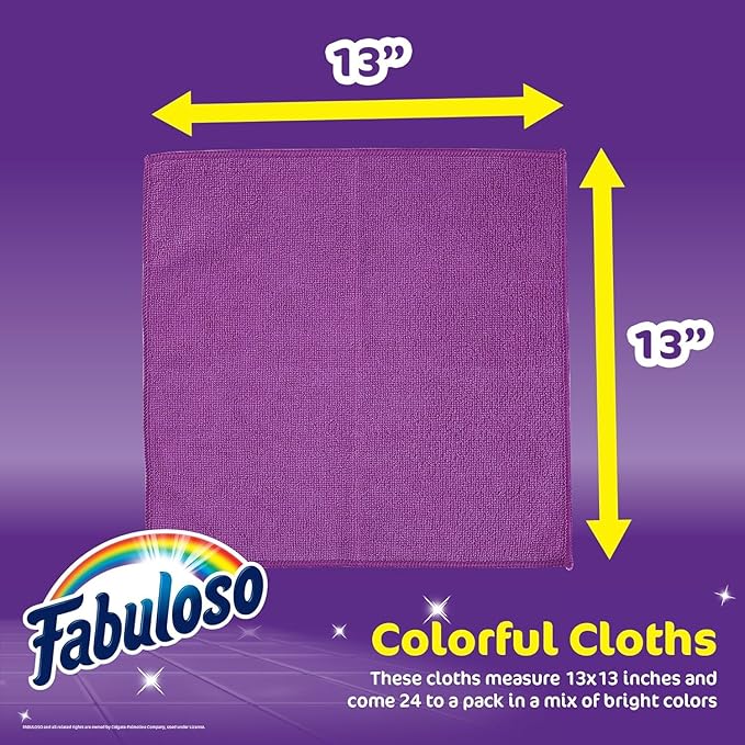 Fabuloso Microfiber Cleaning Cloths, Rainbow - Lint-Free, Scratch-Free Cleaning Cloths for Surfaces and Wood Furniture - Dustless Cloth for Bold and Bright Cleaning Experience, 24 Count - 2 Pack