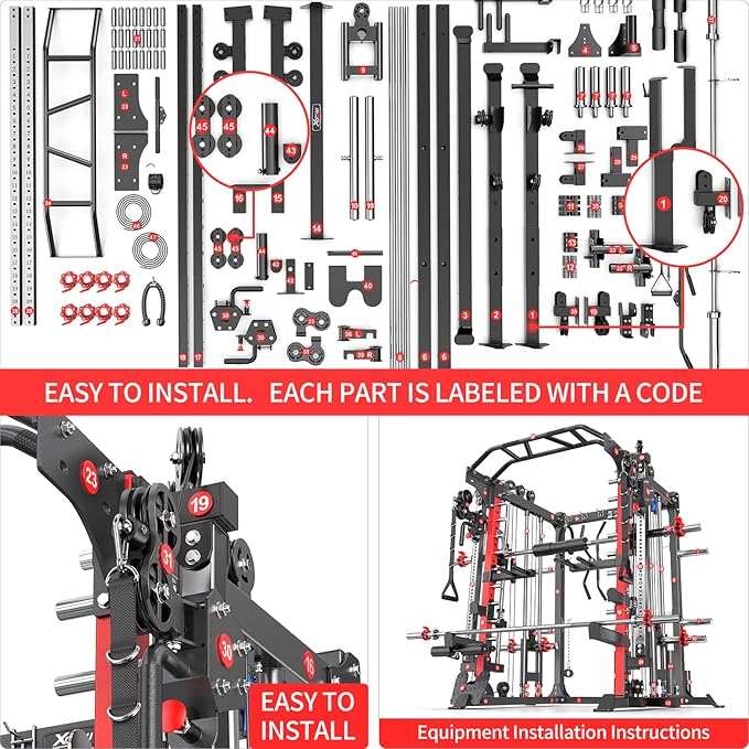 Power Cage,1600lbs Multi-Function Power Rack with Adjustable Cable Crossover System and More Training Attachment, Weight Cage for Home Gym