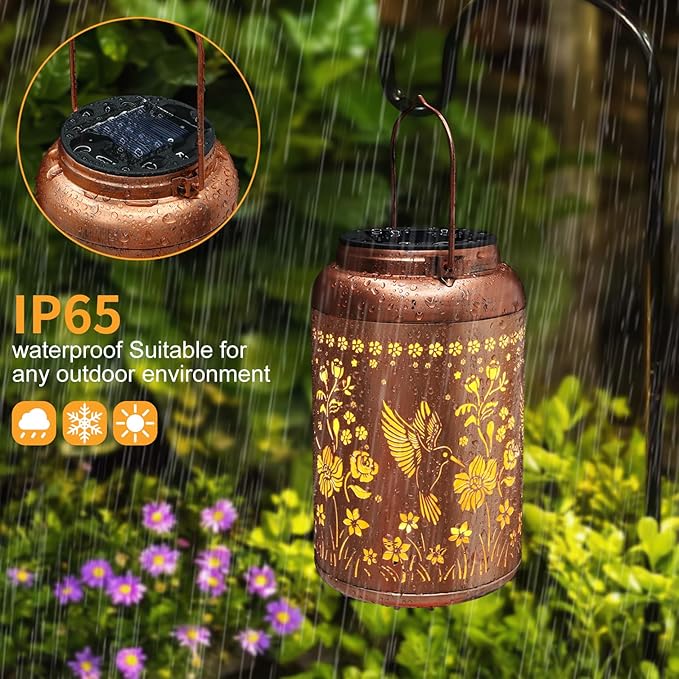 Solar Lanterns Outdoor Waterproof Hummingbird Garden Decor Gifts for Women Mom Grandma Hanging Solar Lights Metal Solar Decoration Outside for Yard, Patio, Backyard, Porch