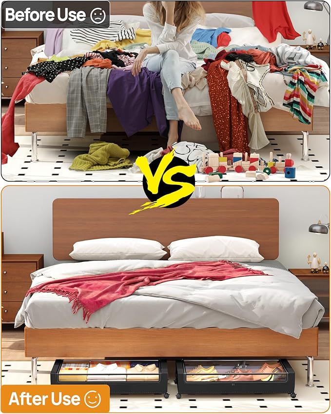 Under Bed Storage, Underbed Storage With Wheels, Under The Bed Storage for Clothes, Blankets, Shoes... (Black, 1 Pack)
