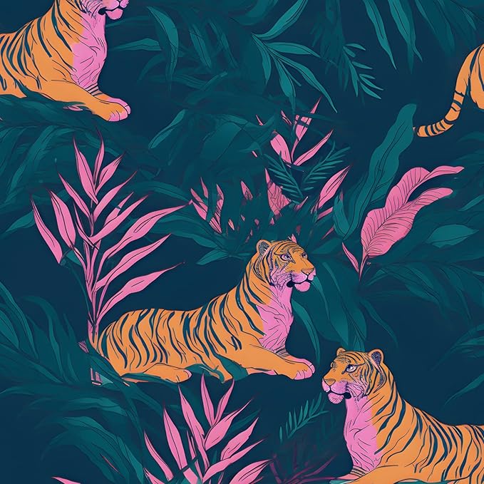 BOKEBEVE Tiger Wallpaper Peel and Stick Jungle Tropical Contact Paper Vintage