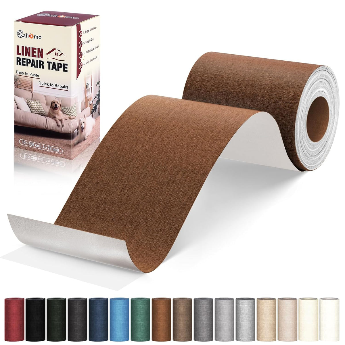 Linen Repair Tape 4x79 inch, Self Adhesive Fabric Patches, Linen Patch Tape Kit, Fabric Repair Tape for Couch Sofas, Headboards, Chairs, Pillows, Curtains, Couches - Brown