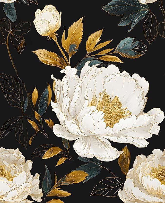Extra Long Dark Floral Peel and Stick Wallpaper, 17.5In x 393In Vintage Big