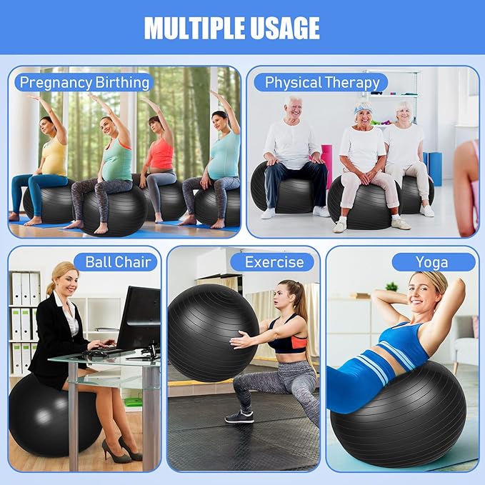 Leyndo 2 Pcs Yoga Ball Exercise Ball Large 26 Inch Exercise Anti Burst Birthing Fitness Ball with Pump, 26 Inches/ 65 cm for Improved Posture, Balance, Yoga, Pilates, Training