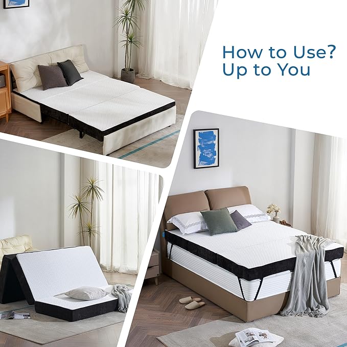 Odorless Foldable Mattress Twin Size 75" x 38" x 6", 6 Inch Folding Foam Mattress with Storage Bag, Trifold Memory Foam Mattress for RV, Guest Bed