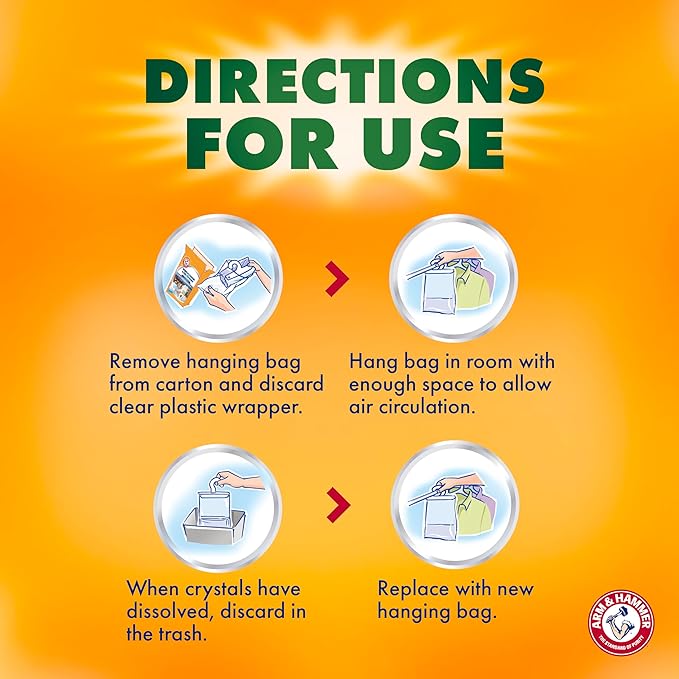 Arm & Hammer Essentials Hanging Moisture Absorber and Odor Eliminator, 17.5 oz., 3 Pack, Fragrance Free, Moisture Absorbers for Closets, Laundry Rooms and Bedrooms, Long-Lasting Freshness