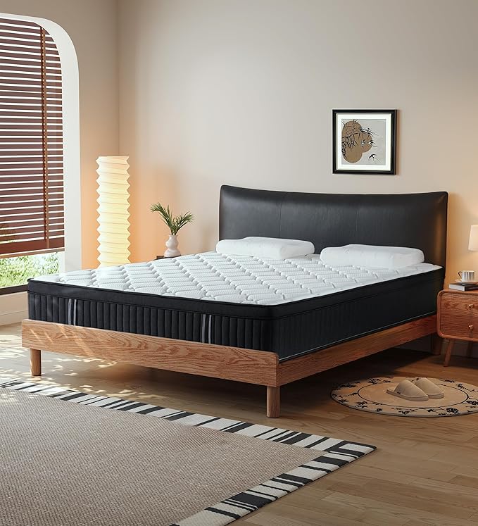 Queen Mattress,12 Inch Queen Size Mattresses Memory Foam Hybrid Black Mattress in a Box,with Provide Support and Improve Sleep Mattresses,Medium Firm.
