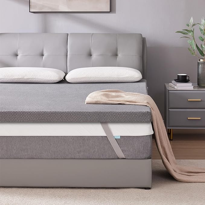 SINWEEK 2 Inch Gel Memory Foam Mattress Topper King Size, Pad for Back Pain, Bed Topper with Removable Soft Cover, CertiPUR-US Certified,Grey