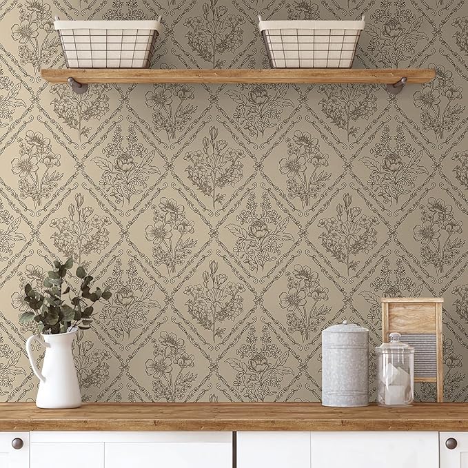 Toduso Peel and Stick Wallpaper Vintage Wall Paper Boho Contact Paper Neutral