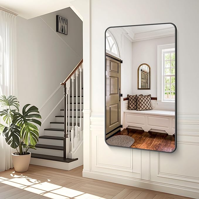60x36 inch Large Bathroom Mirror,Black Rectangle Mirror,Wall Mounted Bathroom Frame Vanity Mirror with Round Corner for Bedroom Living Room, Entryway Hangs Horizontal or Vertical