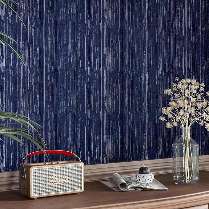 CRE8TIVE Wide Dark Blue Grasscloth Peel and Stick Wallpaper
