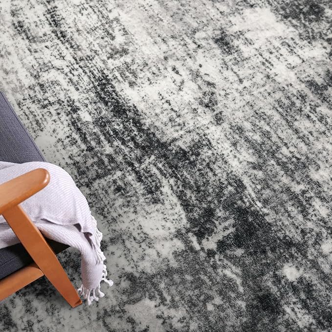 IOHOUZE Small Abstract Area Rug 2x3 Ft Entryway Rugs Washable Door Mat Indoor Entrance, Rubber Backed Throw Rugs, Printed Faux Wool Non Slip Floor Carpet for Foyer Front Door Sink, Black Grey